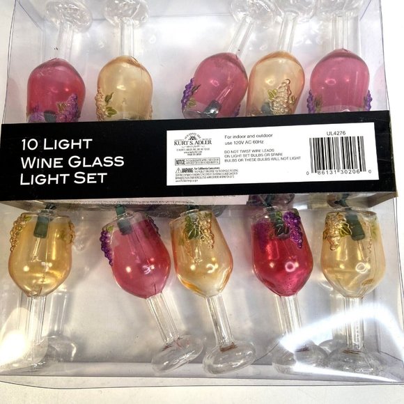 Kurt Adler Christmas String Light 10 Wine Glass Set Xmas Tree Bar Patio Camper - Picture 4 of 8